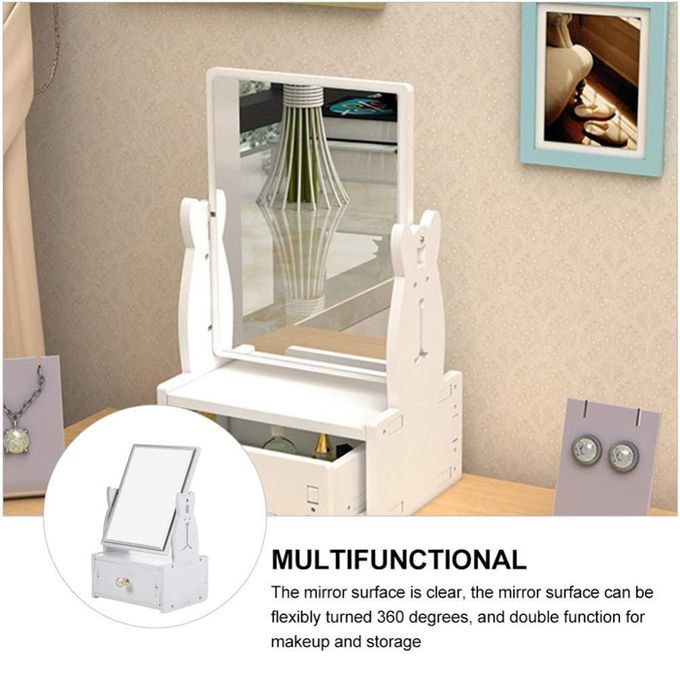 Miroir de maquillage de bureau avec tiroirs مرآة مستحضرات تجميل مرآة مكياج سطح المكتب