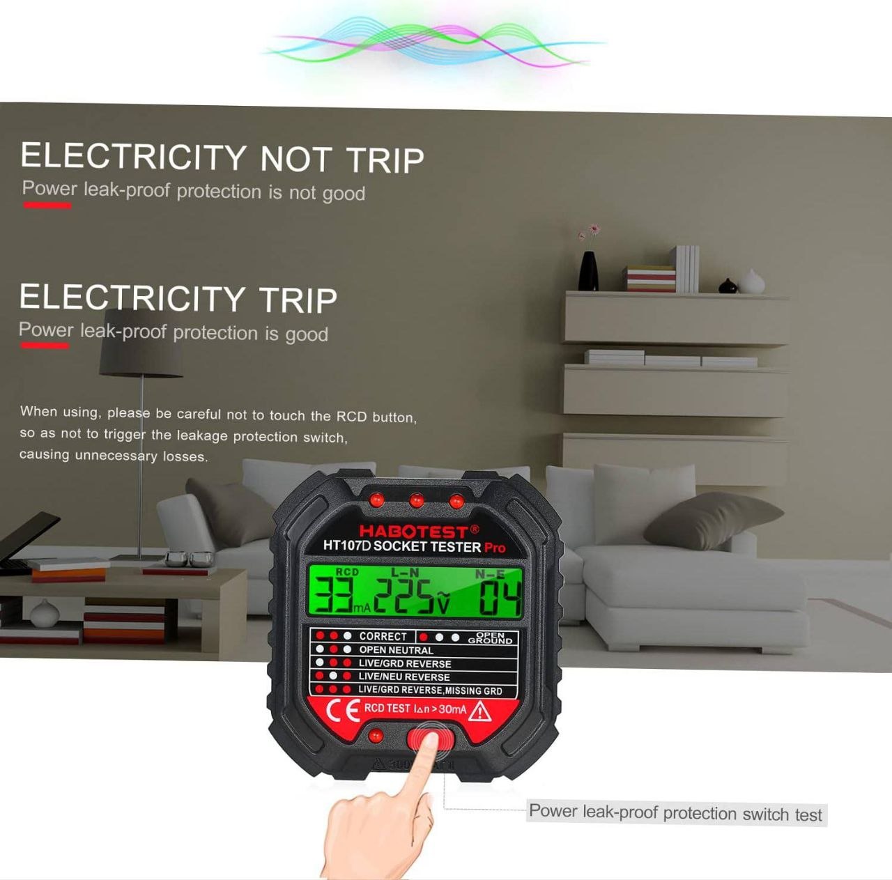 Testeur de prises HT106 HT107 Pro Test de tension Détecteur de prises جهاز اختبار المقابس