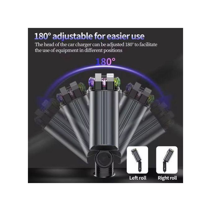 شاحن سيارة مع كابلات قابلة للسحب ناشر الزيوت الأساسية وإضاءة النجوم Chargeur de Voiture 45W 5-en-1 avec Câbles Rétractables, PD 30W, Diffuseur d’Huiles Essentielles et Lumière Starlight