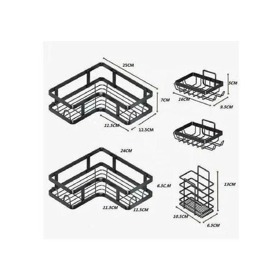 5قطع للحمام مصنوع من الفولاذ المقاوم للصدأ Wall Mounted Shower Caddy with Strong Adhesive