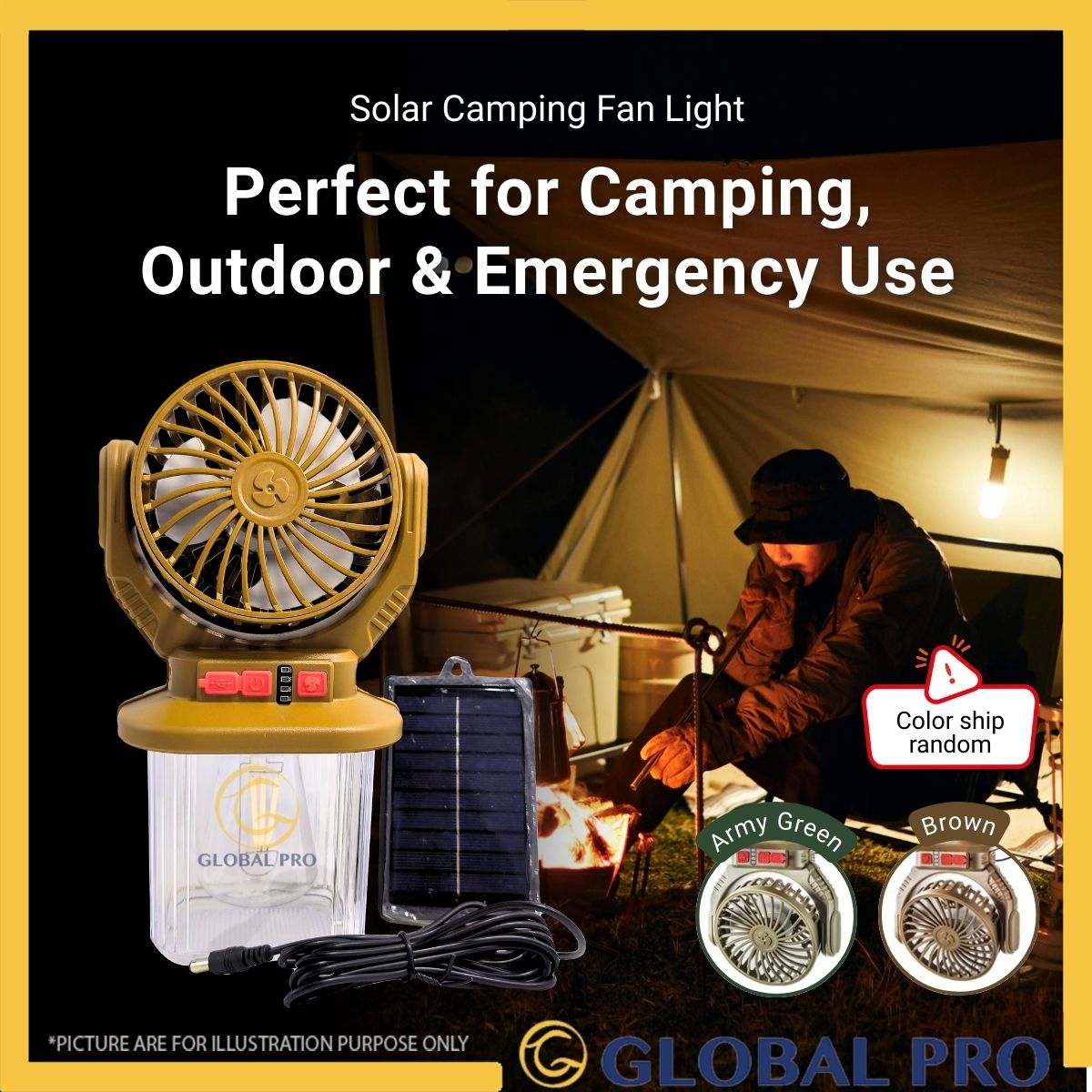 Ventilateur de camping solaire avec lampe rechargeable HB-F718W Camping Fan Light مروحة تخييم تعمل بالطاقة الشمسية قابلة لإعادة الشحن