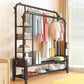 رف ملابس مزدوج بعجلات مع أرفف وخطافات 68Kg Porte-vêtements Double Barre sur Roues avec Étagères et Crochets