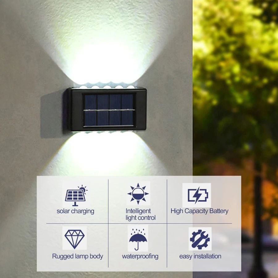 مصباح جداري LED مقاوم للماء يعمل بالطاقة الشمسية Applique murale LED solaire étanche, éclairage vers le haut