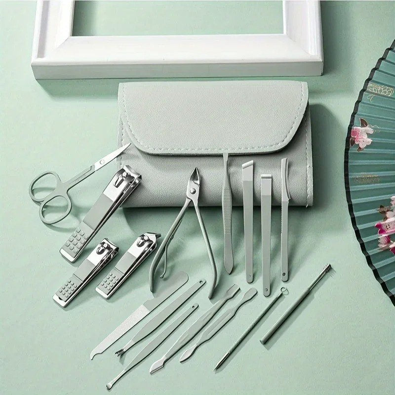 محفظة أدوات العناية بالأظافر، مجموعة قص الأظافر من 16 قطعة Outils de soin des ongles Ensemble de coupe-ongles