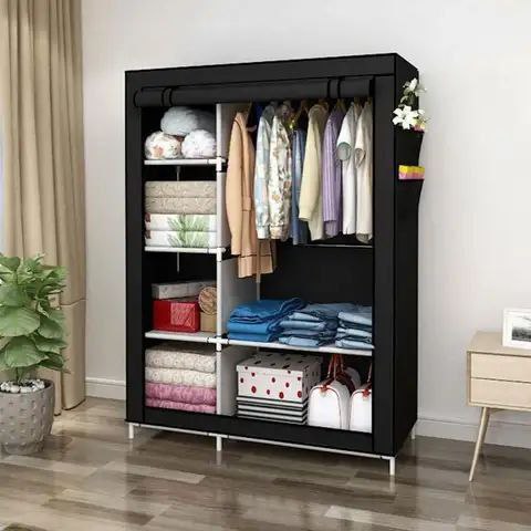 خزانة تخزين من القماش الرمادي مع أرفف وسكة تعليق Storage wardrobe Armoire de rangement en tissu Gray avec étagères