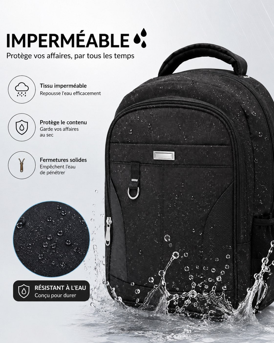 حقيبة ظهر كمبيوتر ، ترفيه عمل ، سفر ، حقيبة مدرسية للطلاب Sac à dos d'affaires de luxe pour ordinateur portable de grande capacité