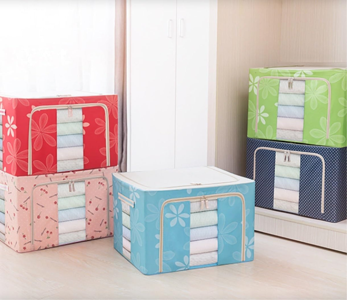 صندوق تخزين قابل للطي للملابس والأغطية واللحف منظم وحقيبة تخزين  Boite Rangement Vetement Pliable Vêtements Boîte De Rangement