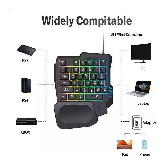 لوحة مفاتيح ألعاب بيد واحدة VENCOR K601 RGB Clavier Gaming Monomains