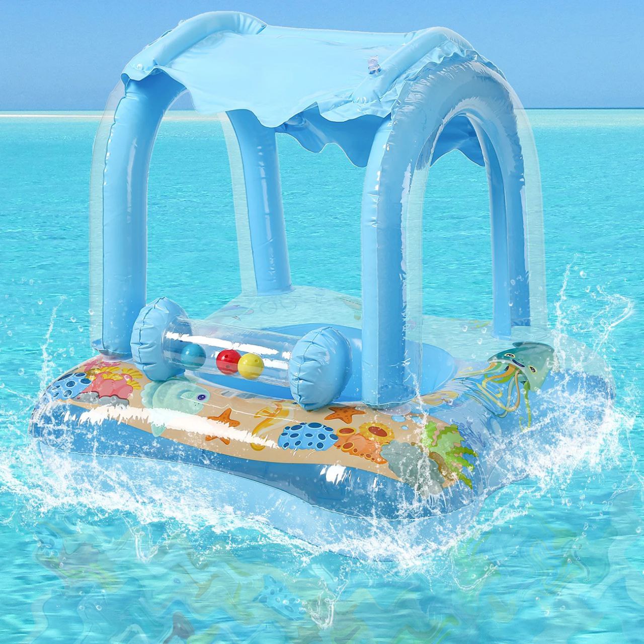 عوامة نجاة قابلة للنفخ للسباحة مع مظلة للطفل Bouée De Sauvetage Flotteur De Natation Pour Bébé Gonflable Avec Pare Soleil