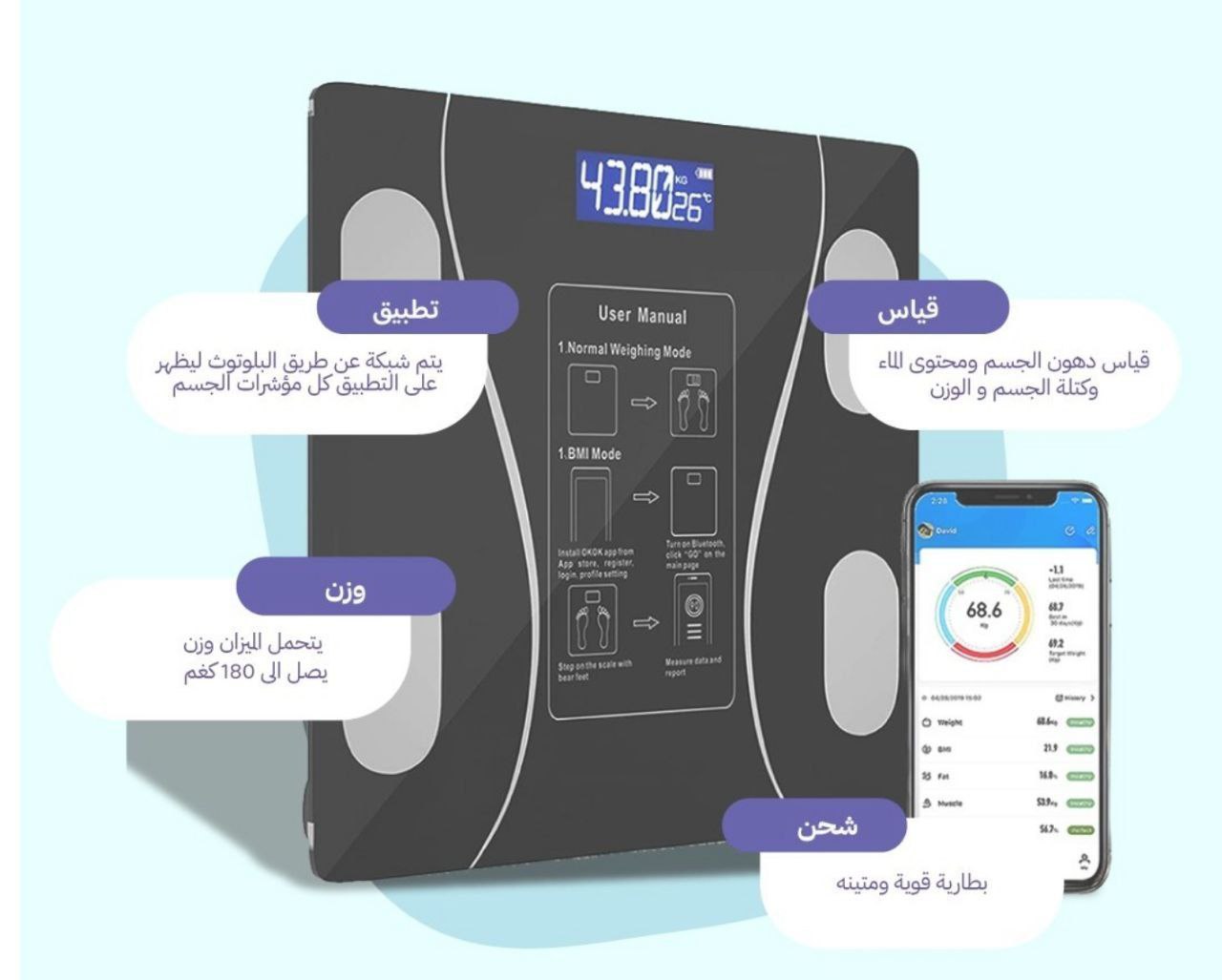 ميزان ذكي بتقنية البلوتوث Balance connectée avec technologie Bluetooth
