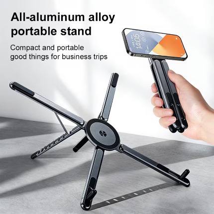 Support pliable multifonctionnel 4 en 1 pour smartphones, tablettes et ordinateurs portables حامل متعدد الوظائف قابل للطي 4 في 1 للهواتف الذكية والأجهزة اللوحية وأجهزة الكمبيوتر المحمولة