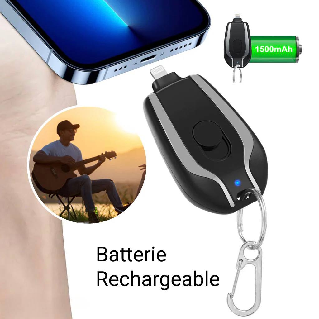 شاحن USB صغير محمول لأجهزة iPhone مع سلسلة مفاتيح POWER POD Petit Power Bank de iPhone Portable Compact USB avec Porte-Clés