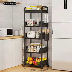 رفوف تخزين بلاستيكي متين بخمس طبقات مع عجلات قابلة للتعديل