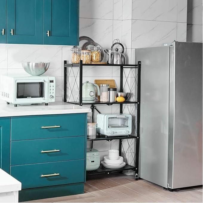 رف معدني قابل للطي بأربع طبقات وعجلات Étagère en Métal Pliable avec 4 Couches et Roues