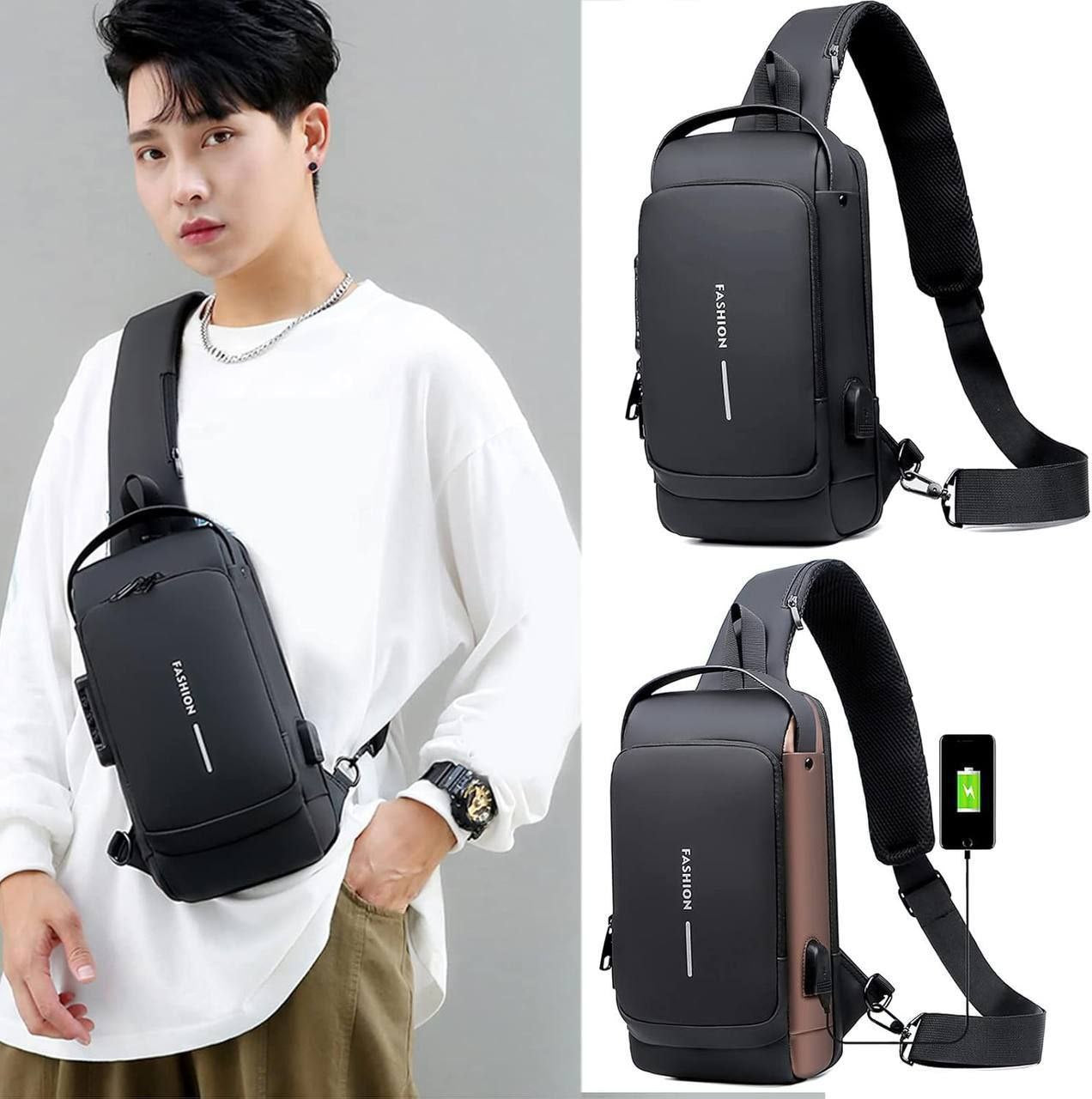 Sac de poitrine multifonction pour homme, sac à bandoulière étanche حقيبة صدر متعددة الوظائف للرجال