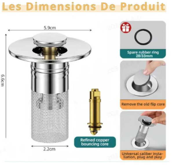Bouchon de Lavabo en Acier Inoxydable, Écumoire de Drainage  سدادة الحوض المصنوعة من الفولاذ المقاوم للصدأ