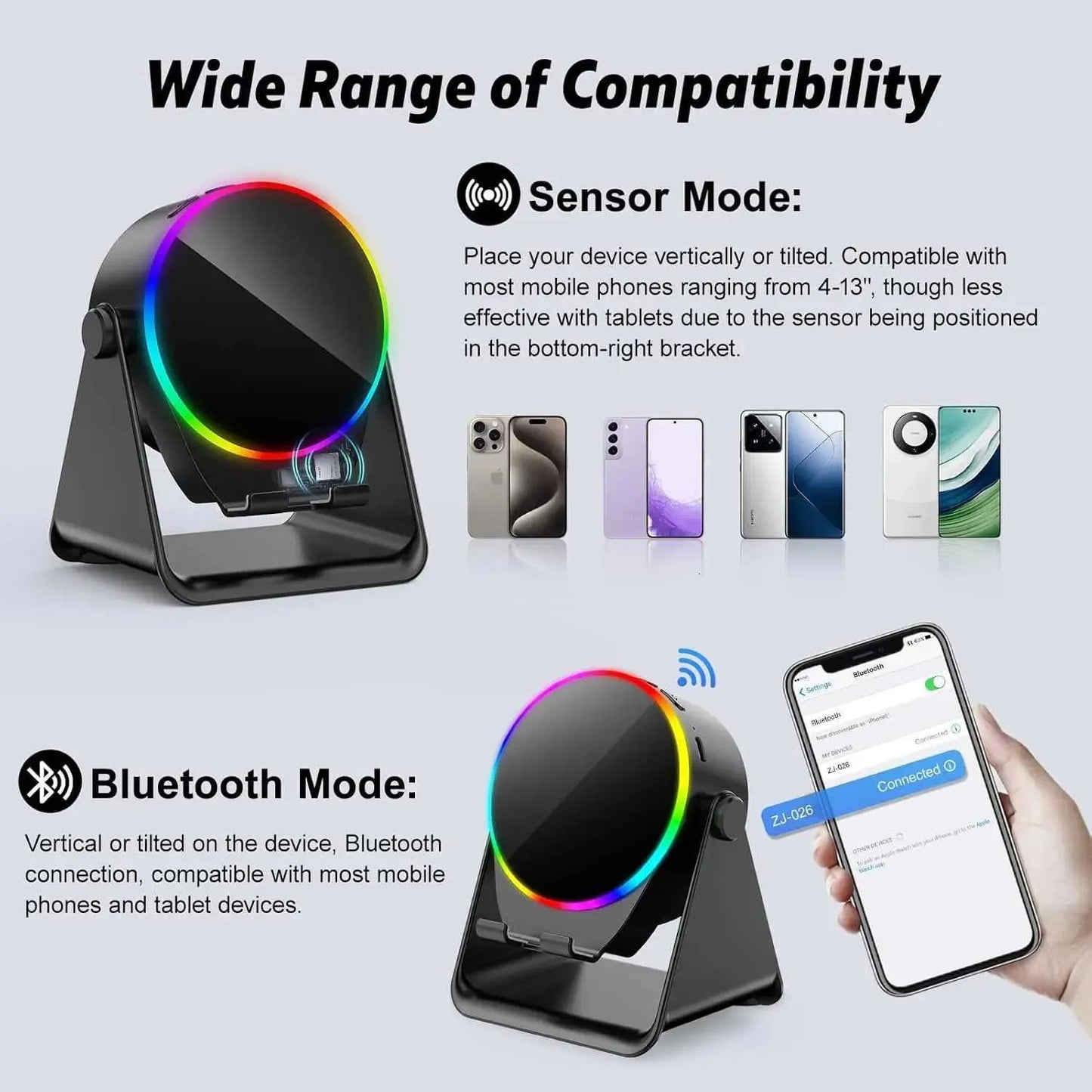 مكبر صوت لاسلكي قوي 5 في 1 بتقنية بلوتوث، حامل هاتف، إضاءة RGB Puissant haut-parleur Bluetooth sans fil 5 en 1 avec support pour téléphone, son surroundZJ-08  RGB