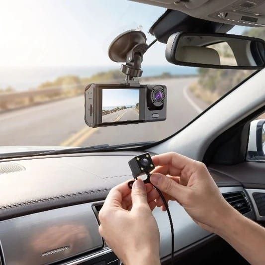 كاميرا لوحة قيادة بثلاث قنوات ثلاث عدسات Caméra de tableau de bord dashcam à 3 canaux