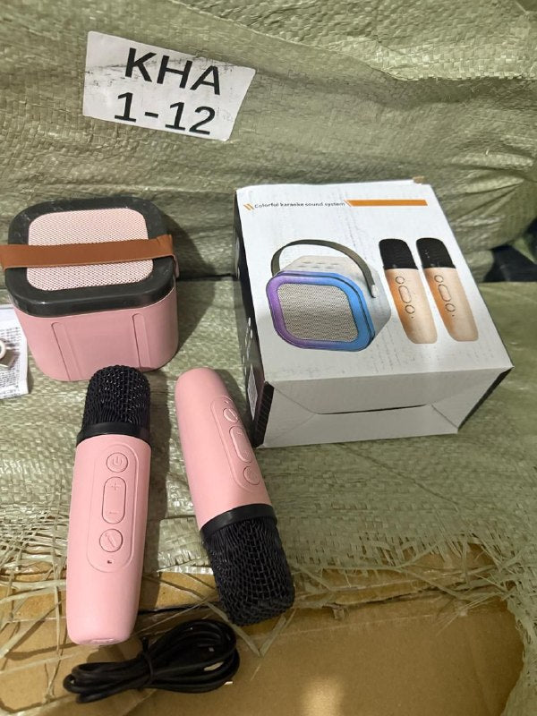 Mini haut-parleur karaoké sans fil Bluetooth K12 مكبر صوت كاريوكي لاسلكي صغير بتقنية بلوتوث K12 مع ميكروفونين