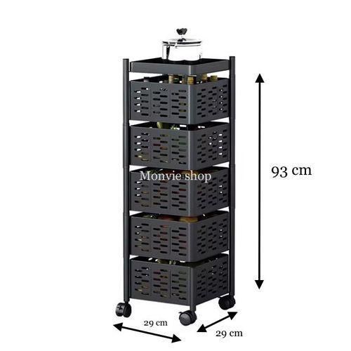 Etagère de rangement rotative 5 niveaux à roulettes, chariot cuisine multifonction mobile رف تخزين دوار بخمسة مستويات على عجلات، عربة مطبخ متنقلة متعددة الوظائف