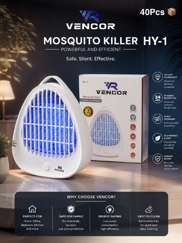 مصيدة البعوض الكهربائية من ماركة فينكور، طراز HY-1 Piège à moustiques électrique de la marque Vencor, modèle HY-1