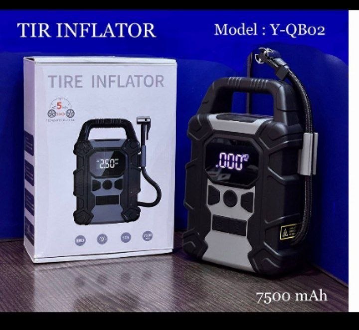 ضاغط هواء صغير قابل لإعادة الشحن Y-QB02 7500MAH Tire Inflator Mini Compresseur d’Air Rechargeable 150 PSI Écran LED