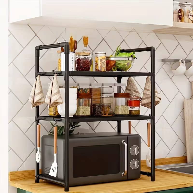 رف تخزين متعدد الوظائف للميكروويف منظم مطبخ موفر للمساحة Étagère de Rangement Multifonction pour Micro-ondes