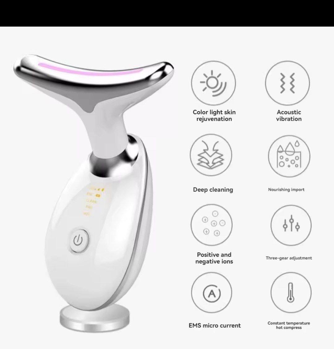تدليك الذقن المزدوجة للوجه والرقبة Massage anti rides anti age Massage visage cou double menton, lumière LED