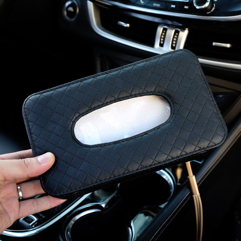 علبة مناديل ورقية للسيارة مصنوعة من الجلد الصناعي الأسود Boîte à mouchoirs pour voiture en cuir PU noir