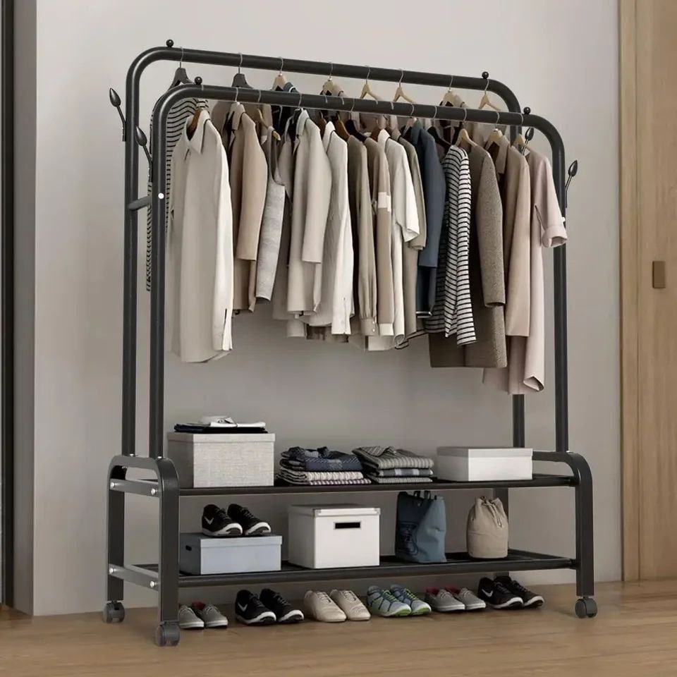 رف ملابس قوي مزدوج القضبان