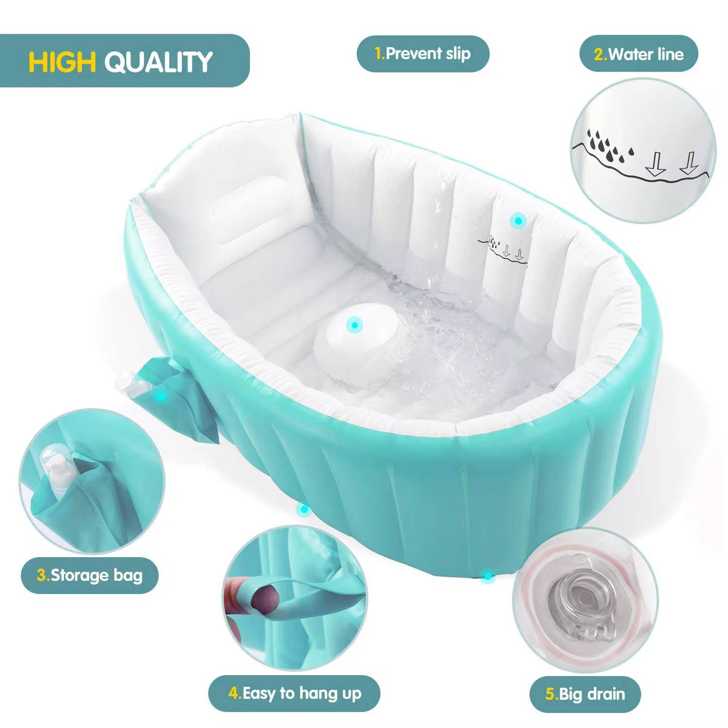 Baignoire gonflable pour bébé avec un coussin antidérapant central حوض استحمام قابل للنفخ للأطفال مزود بوسادة مركزية مانعة للانزلاق