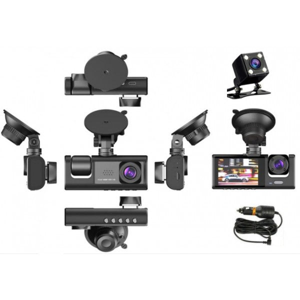 كاميرا سيارة عالية الدقة بالكامل Camera de voiture Dashcam FULL HD 1080P 3 Lens Avant, intérieur et arrière Camera Embarquée