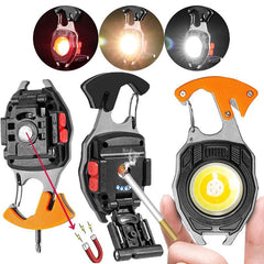 Multifunctional COB keychain light Mini lampe de poche كشاف LED صغير، قابل لإعادة الشحن، مع فتاحة زجاجات، للتخييم والإصلاح، ولاعة سجائر