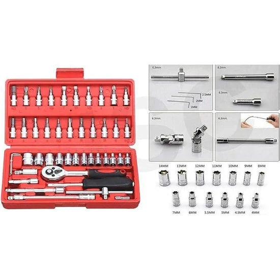 طقم أدوات إصلاح السيارات46 قطعة Set d'Outils de Réparation Automobile 46 Pièces avec Douilles