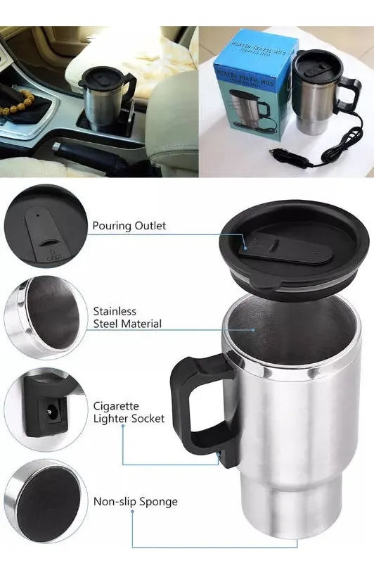 سخان كوب السيارة الكهربائي المصنوع من الفولاذ المقاوم للصدأ بقوة 12 فولت Chauffage Tasse En Acier Inoxydable Électrique pour voiture 12V