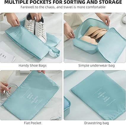 8 قطع من مكعبات التعبئة للحقائب، حقيبة تخزين أمتعة محمولة 8 PCS Cubes d'emballage for valises Sac de rangement de bagages