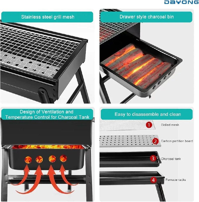 شواية دايونغ المحمولة للشواء فحم خارجية صغيرة الحجم تتسع من 2 إلى 8 أشخاص Barbecue portable au charbon de bois compact pour 2 à 8 personnes
