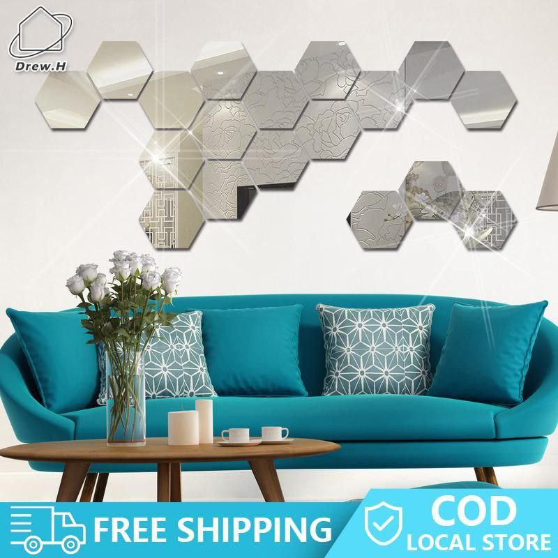 Miroirs autocollants en acrylique argenté 6PCS