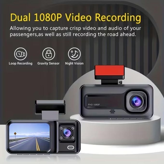 كاميرا لوحة القيادة Full HD 1080P بثلاث عدسات مسجل DVR برؤية ليلية Vehicle Blackbox DVR Full HD1080 Dashcam 3 Caméras Avant Intérieur Arrière avec WiFi