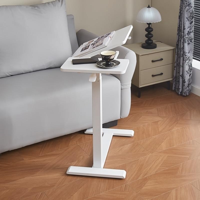 طاولة جانبية للسرير طاولة كمبيوتر محمول بيضاء عصرية بعجلات Table de chevet à roulettes blanche moderne pour ordinateur portable