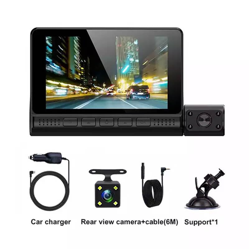 كاميرا السيارة ثلاثية العدسات مسجل فيديو للسيارة Enregistreur vidéo E-ACE pour voiture de 4 pouces avec 3 caméras FHD 1080P, support pour caméra arrière