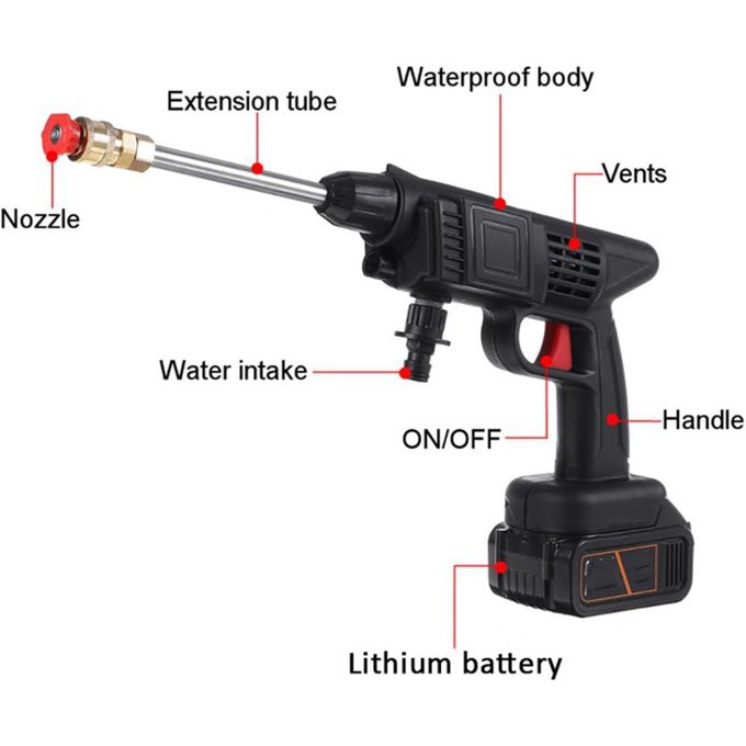 مسدس ماء للسيارات، غسالة محمولة لاسلكية عالية الضغط Pistolet à eau Automobile Nettoyeur haute pression portable sans fil 48V trois batteries accessoires