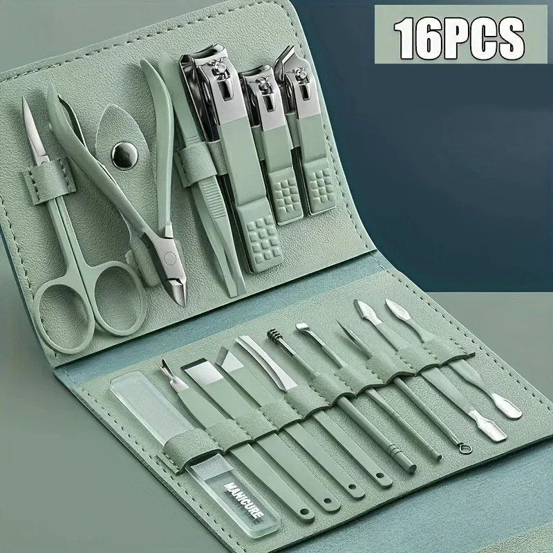 محفظة أدوات العناية بالأظافر، مجموعة قص الأظافر من 16 قطعة Outils de soin des ongles Ensemble de coupe-ongles