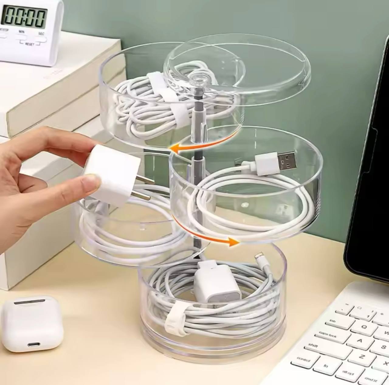 صندوق تخزين مجوهرات دوار ، حامل عرض للأساور والأقراط والساعات