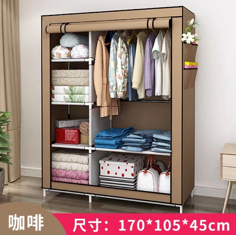 خزانة تخزين من القماش الرمادي مع أرفف وسكة تعليق Storage wardrobe Armoire de rangement en tissu Gray avec étagères