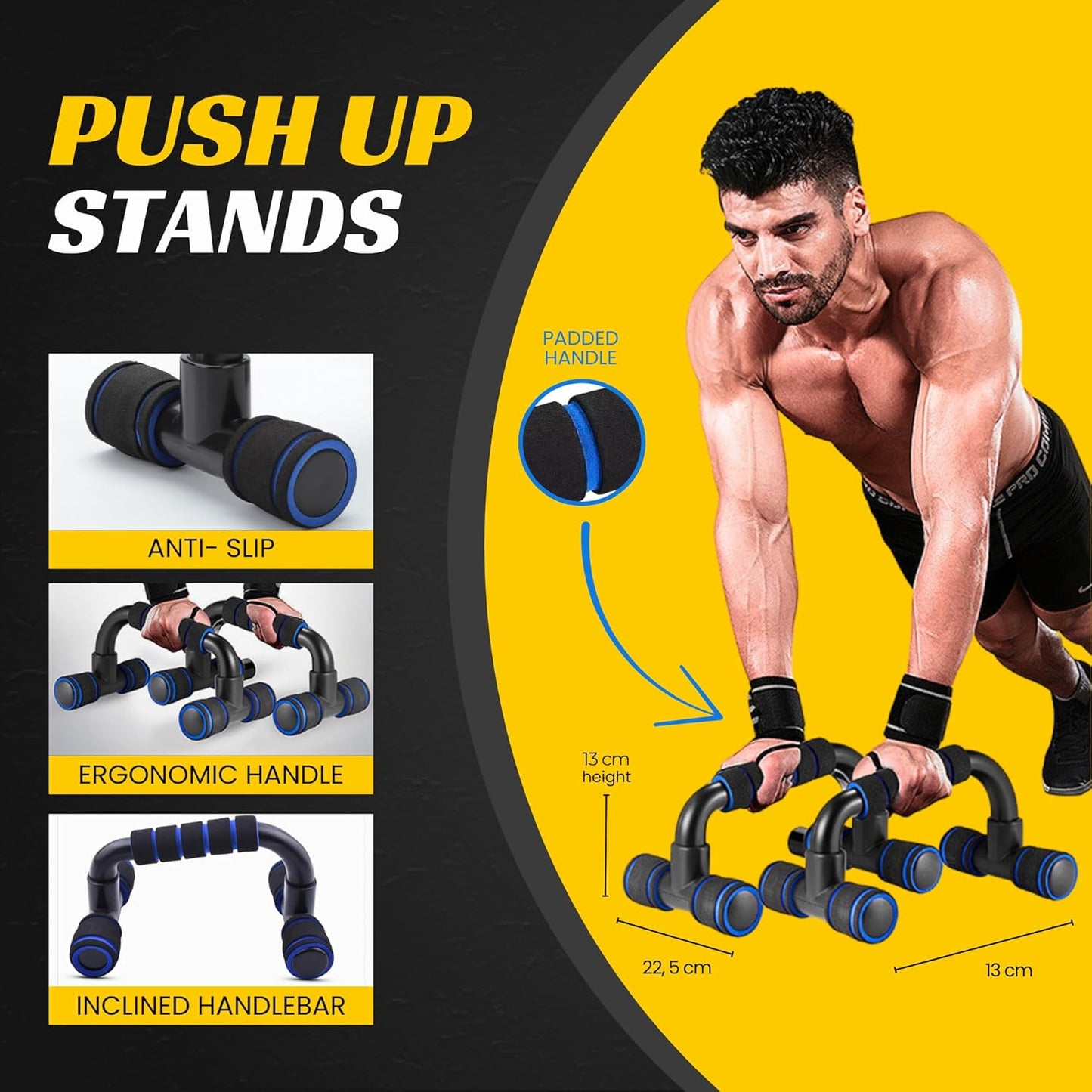 Barres de Pompes Parallèles PUSH UP STAND قضبان تمارين الضغط المتوازية مقابض سحب مانعة للانزلاق للياقة البدنية
