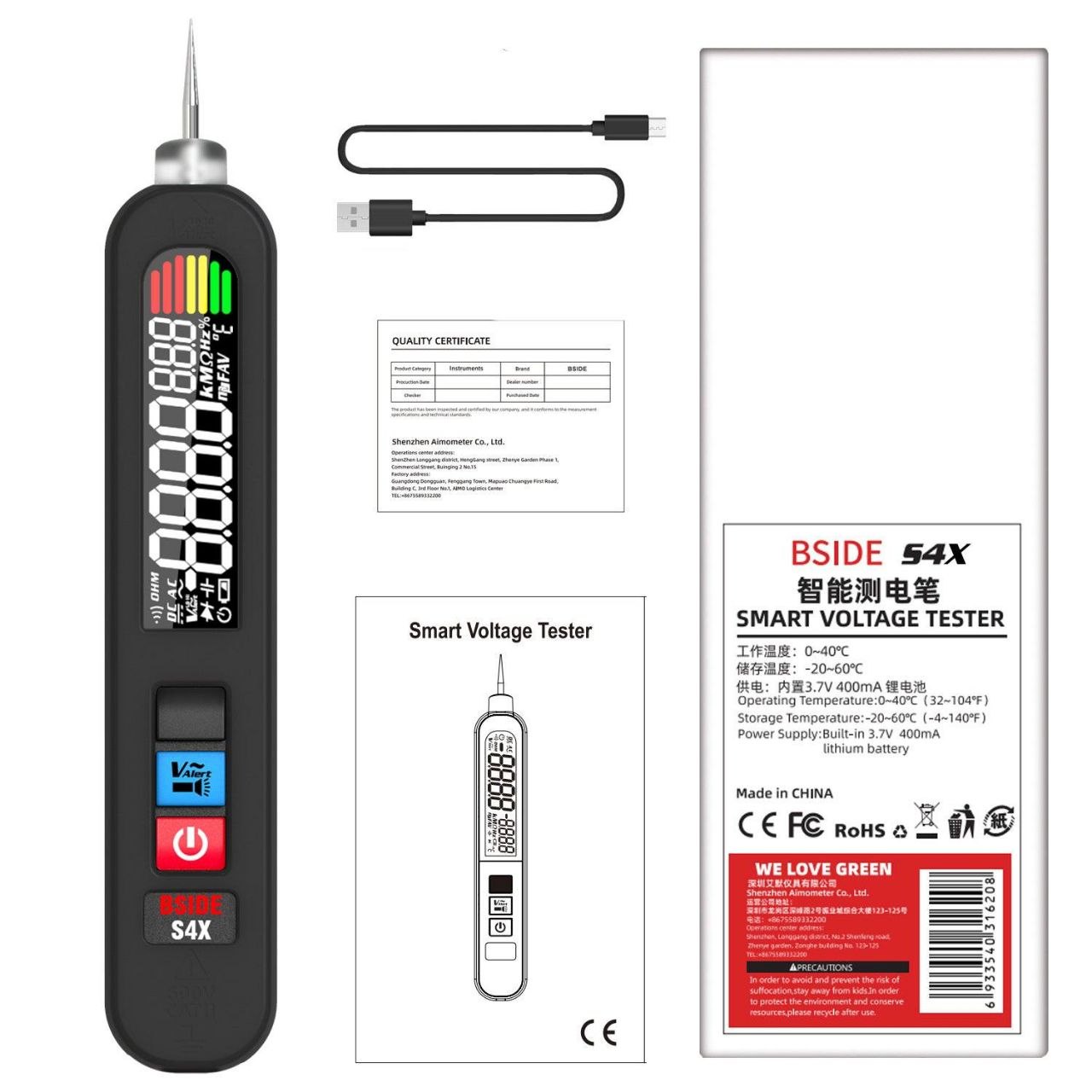 جهاز اختبار جهد كهربائي 12-300 فولت تيار متردد، كاشف تسرب كهرباء BSIDE SMART VOLTAGE TESTER  Testeur de Tension AC 12-300V, Détecteur de Fuite Électrique