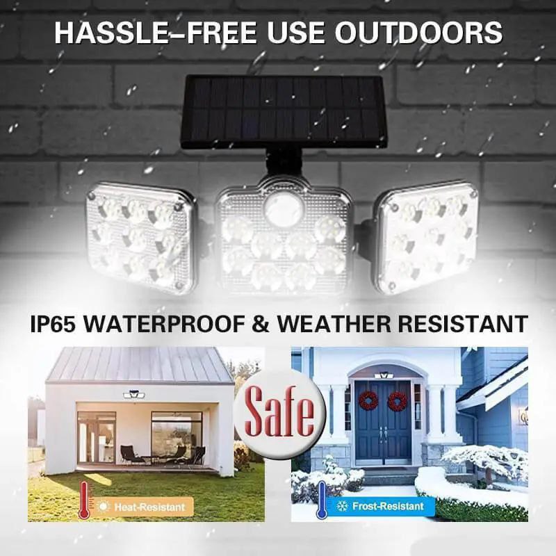 مصباح جداري شمسي بثلاثة رؤوس و122 مصباح LED مع كاشف حركة ampe Solaire Murale 3 Têtes 122 LED avec Détecteur de Mouvement IP65