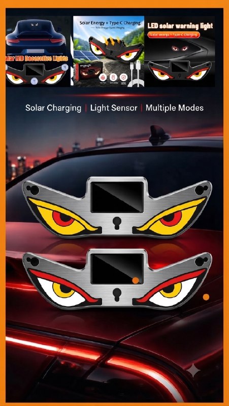 مصباح نافذة السيارة ليلي يعمل بالطاقة الشمسية Lampe Signale de Fenêtre Voiture Motif Devil Eye Énergie Solaire