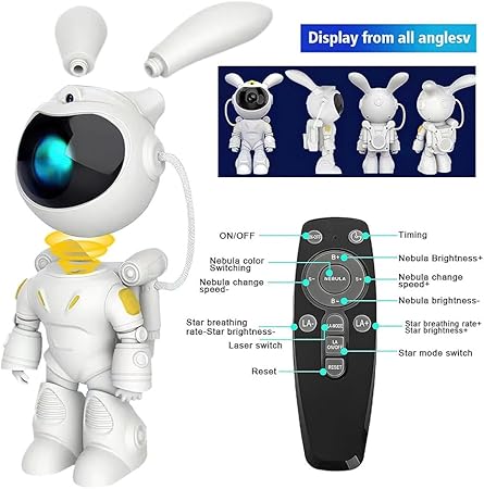 Projecteur d'étoiles, Projecteur de lumières galactiques lapin astronaute amusant جهاز عرض النجوم، جهاز عرض أضواء المجرة على شكل أرنب مضحك لرائد فضاء